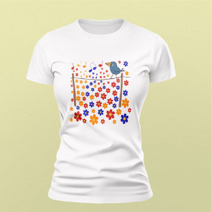 T-shirt Oiseau chanteur entouré de notes musicales et de f