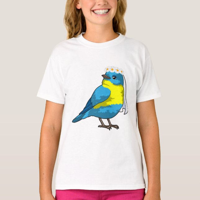 T-shirt Oiseau comme fiancée avec couronne de fleurs (Devant)
