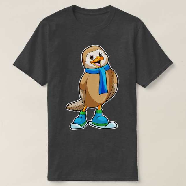 T-shirt Oiseau comme skieur avec Ski Scarf (Design devant)