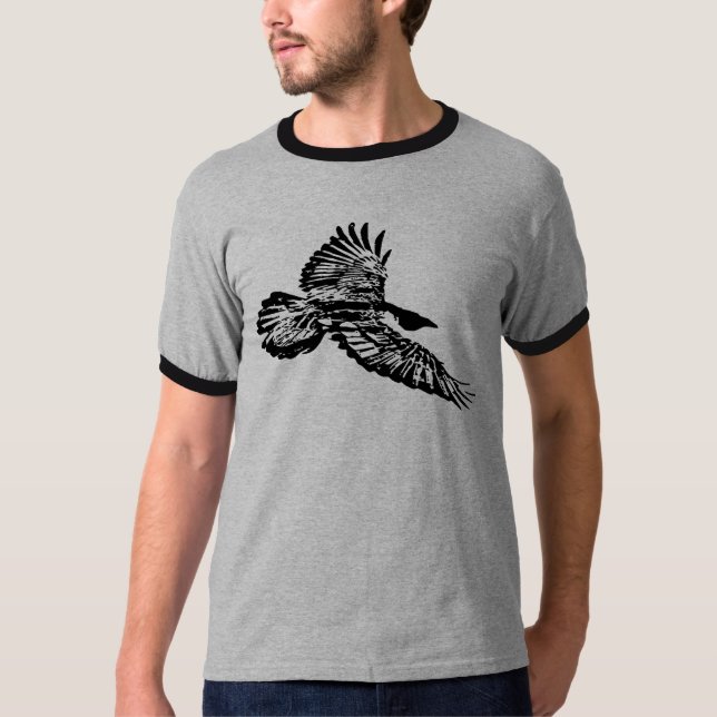 T-shirt Oiseau corbeau noir en vol (Devant)