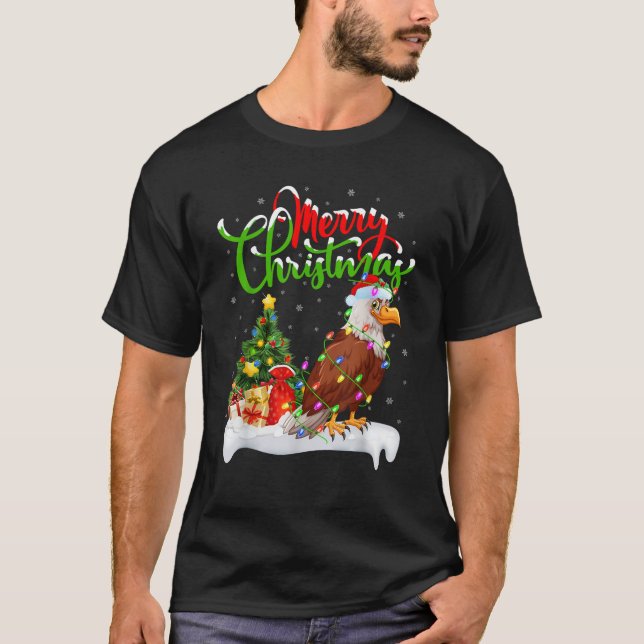 T-shirt Oiseau d'aigle chauve Noël Éclairage d'aigle chauv (Devant)