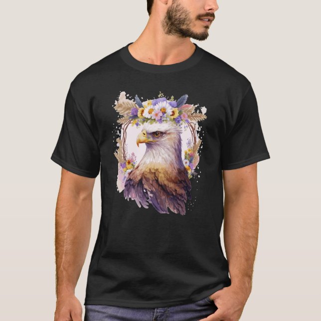 T-shirt Oiseau D'Aigle De Prey Fleur Couronne Florale Oise (Devant)