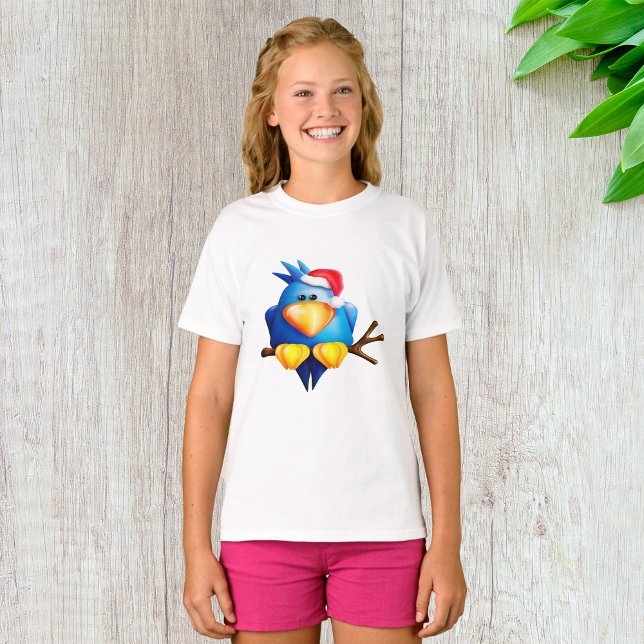T-shirt Oiseau Dans Un Chapeau De Père Noël Filles (Créateur téléchargé)