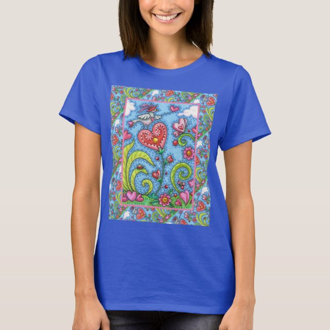 T-SHIRT OISEAU D'ART FOLK, VALENTINE HEARTS GARDEN (Devant)