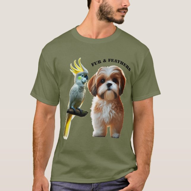 T-shirt Oiseau de chien de Chih Tzu et de Cockatoo Oiseau  (Devant)