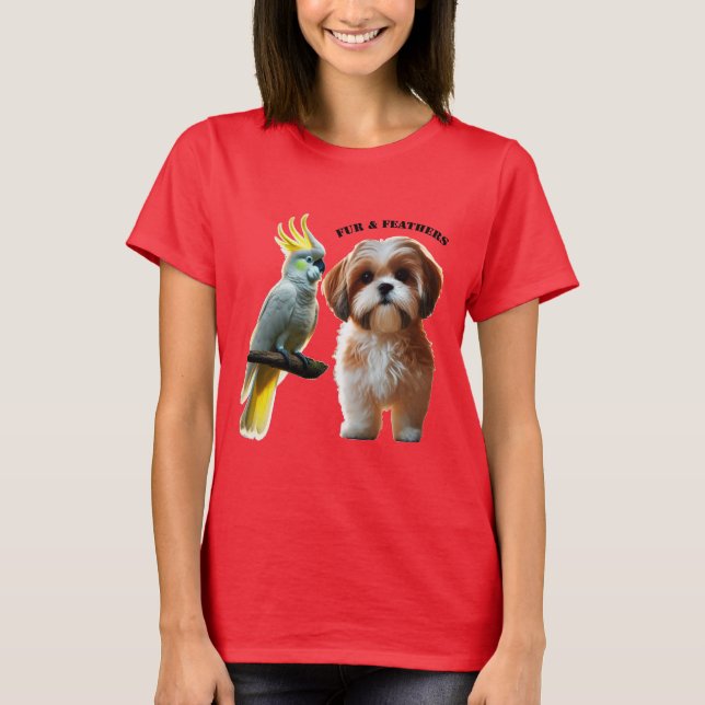 T-shirt Oiseau de chien de Chih Tzu et de Cockatoo Oiseau  (Devant)
