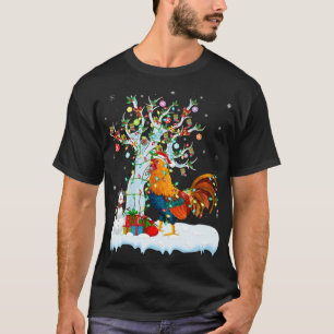 T-shirt Oiseau de coq Noël Arbre éclairage Santa Hat Roost