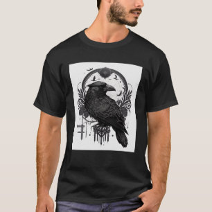 T-shirt Oiseau de corbeau gothique avec symboles Wiccan et