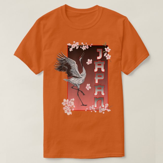 T-shirt Oiseau de grue japonaise Sakura Fleur de cerisier (Design devant)