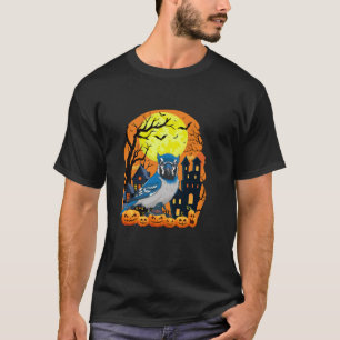 T-shirt Oiseau de Jay Bleu Avec Citrouilles Drôle Effrayan