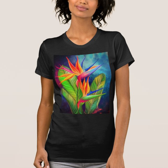 T-shirt Oiseau de la fleur du paradis - Peinture d'art ign (Devant)