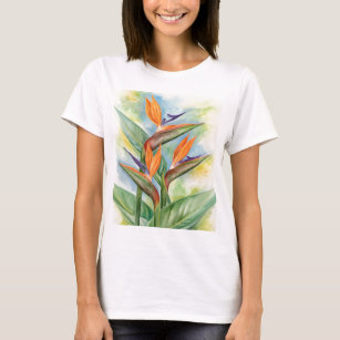 T-shirt Oiseau de l'art de fleur de paradis - multi