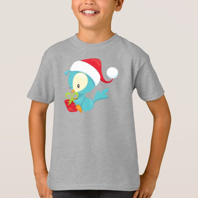 T-shirt Oiseau de Noël, Oiseau mignon, Chapeau de Noël, Ca (Devant)