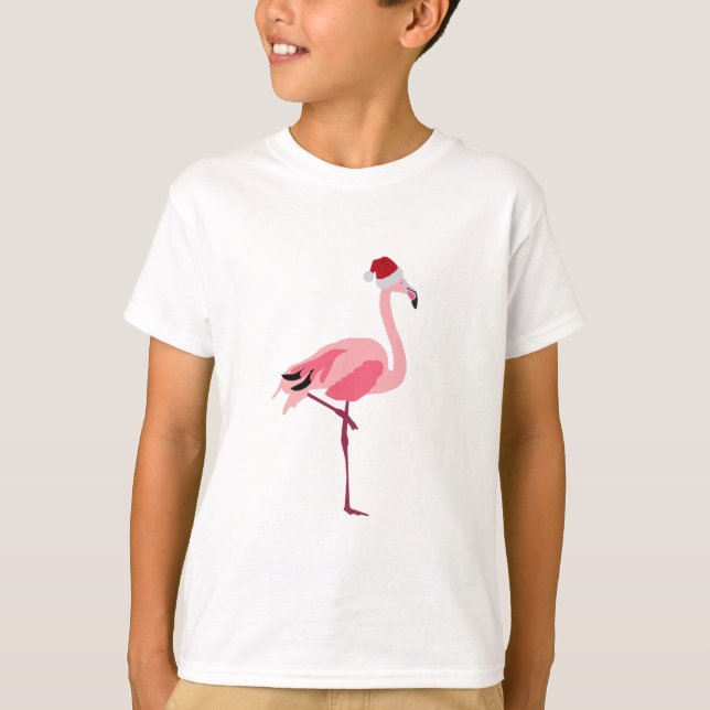 T-shirt Oiseau de Noël rose Flamant rose avec chapeau de P (Devant)