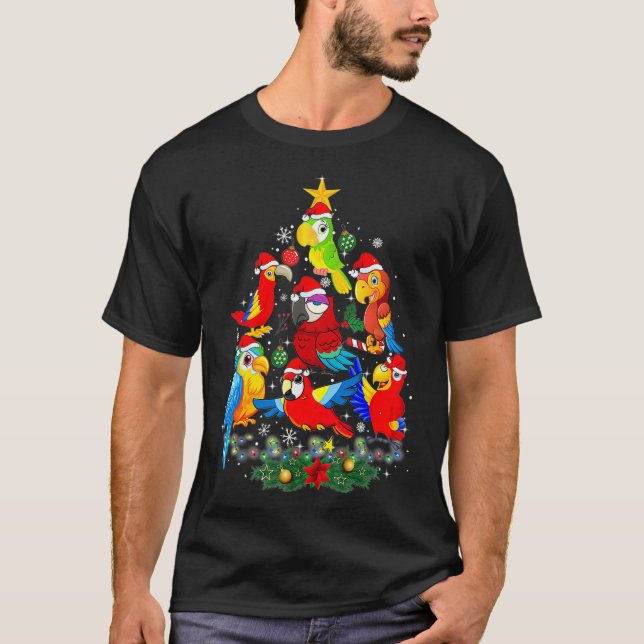 T-shirt Oiseau de perroquet Arbre de Noël Dons Amusants Xm (Devant)