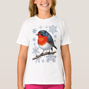 T-shirt Oiseau de Robin Rouge aux flocons de neige