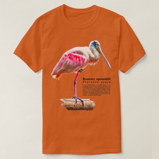 T-shirt Oiseau de spatule rosé près de la mer (Design devant)