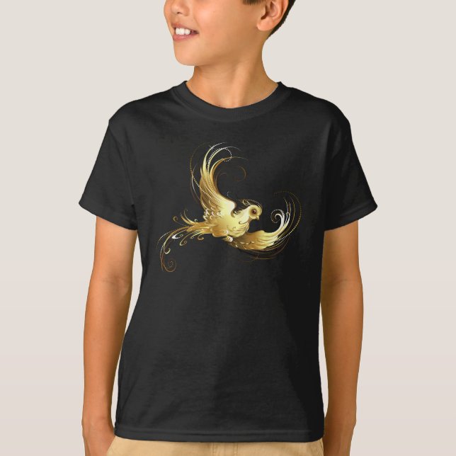T-shirt Oiseau d'or sur Arrière - plan noir (Devant)