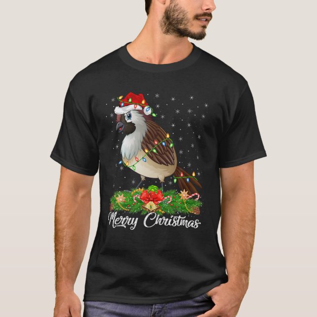 T-shirt Oiseau du Bruant Correspondant Santa Chapeau Éperv (Devant)