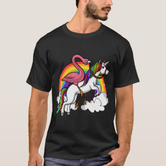 T-shirt Oiseau flamant rose chevauchant une licorne