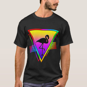 T-shirt Oiseau Flamant Rose Moderne Arc-en-Ciel Rétro Colo