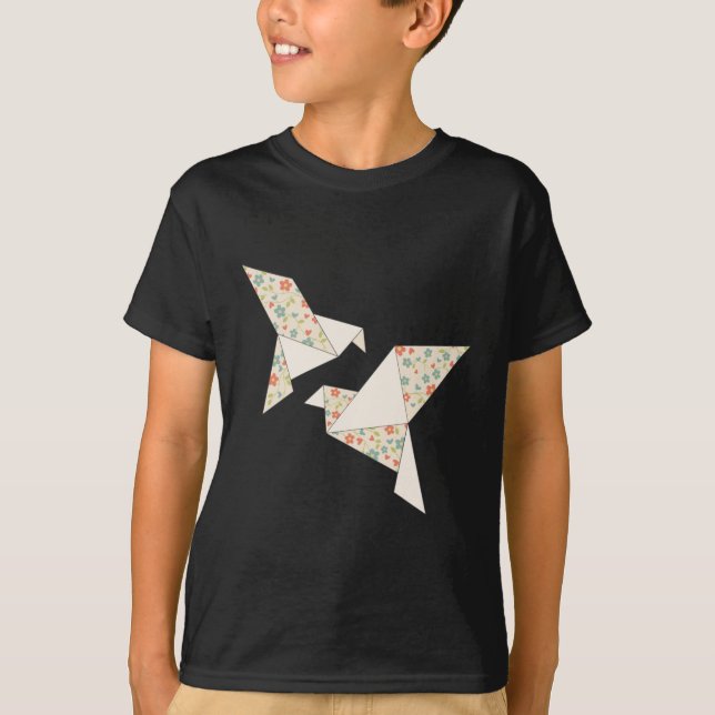 T-Shirt oiseau floral origami (Devant)