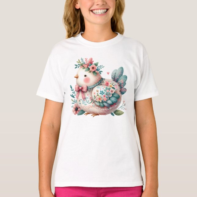 T-shirt Oiseau folklorique floral au charme Pastel Boho (Devant)
