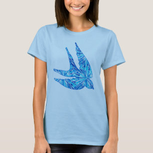 T-shirt Oiseau géométrique moderne, cobalt et bleu ciel