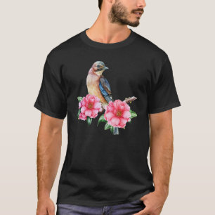 T-shirt Oiseau Jay Sur Camellia Rose Fleur Oiseau Oiseau W