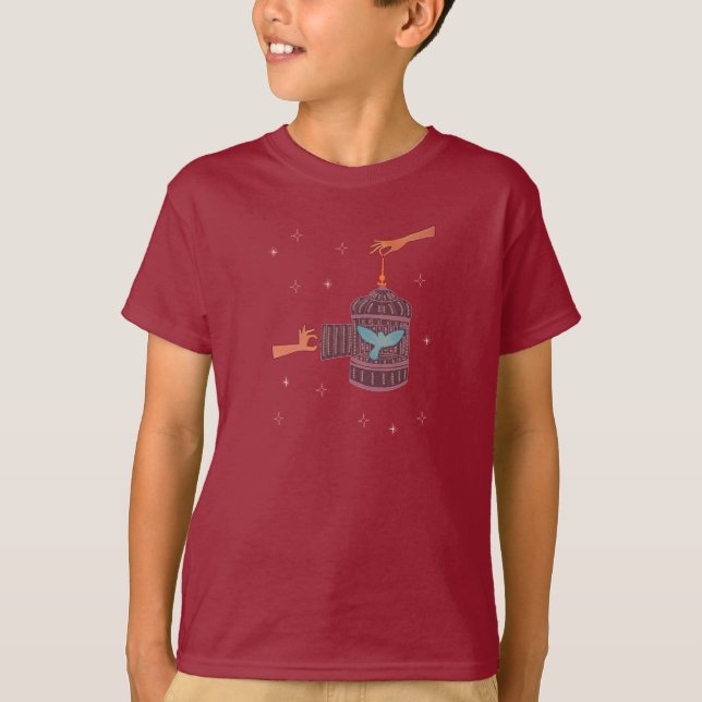 T-shirt Oiseau libre Cage à oiseaux | Art folklorique Main (Devant)