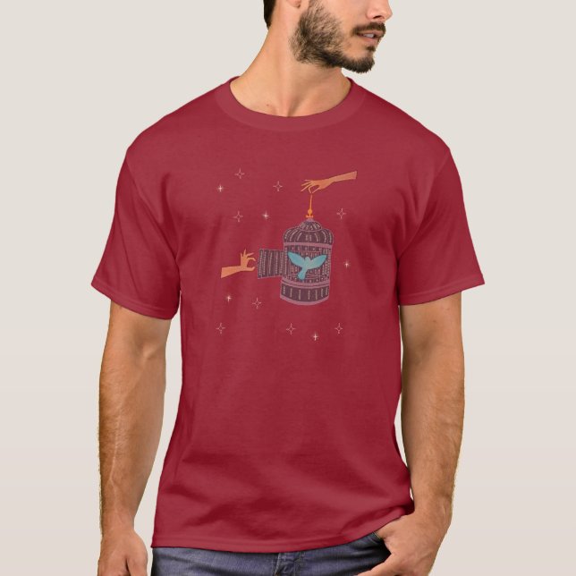 T-shirt Oiseau libre Cage à oiseaux | Art folklorique Main (Devant)