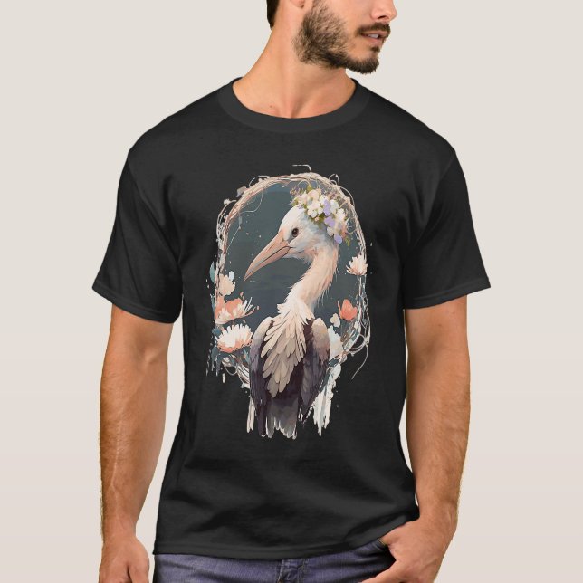 T-shirt Oiseau mignon Fleur Couronne Oiseaux floraux (Devant)