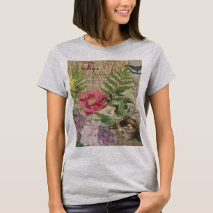 T-shirt Oiseau Nid Floral Jardin Fleur Papillon Art
