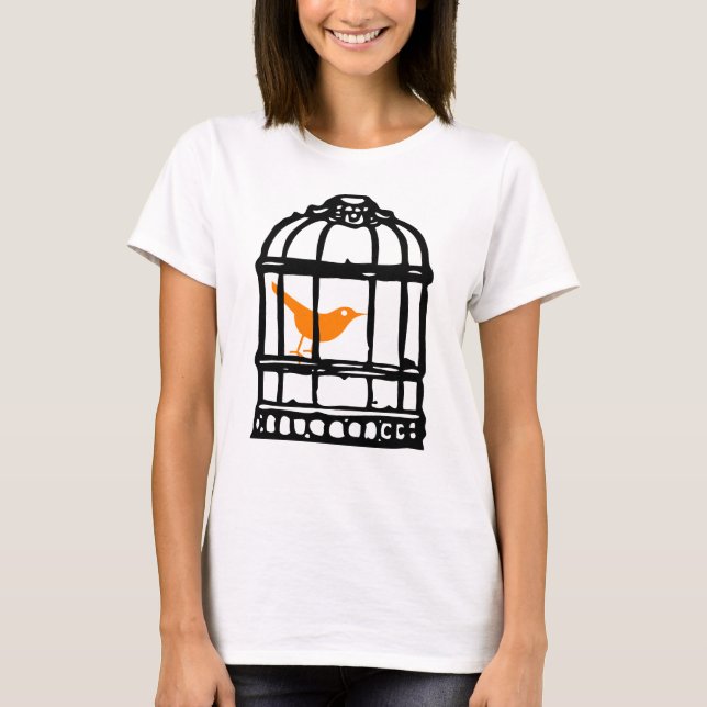 T-shirt Oiseau orange personnalisable en cage, cage d'oise (Devant)