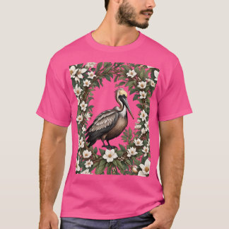 T-shirt Oiseau Pélican Entouré De Fleurs De Magnolia Overs