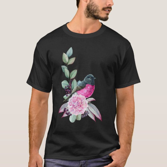 T-shirt Oiseau Robin Rose Sur Oiseau Eucalyptus (Devant)