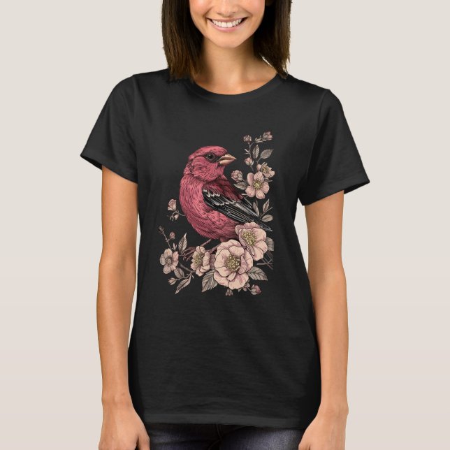 T-shirt Oiseau rose avec rose (Devant)