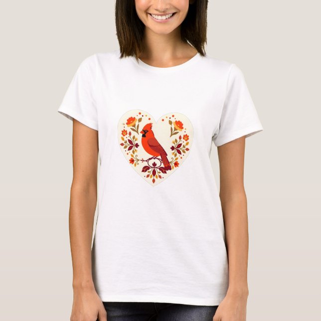 T-shirt Oiseau rouge (Cardinal) Oiseau rouge - Boho Folk A (Devant)