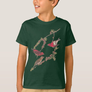T-shirt Oiseau rouge pourpre d'Audubon sur le mélèze noir