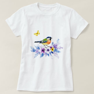 T-shirt Oiseau sur des fleurs