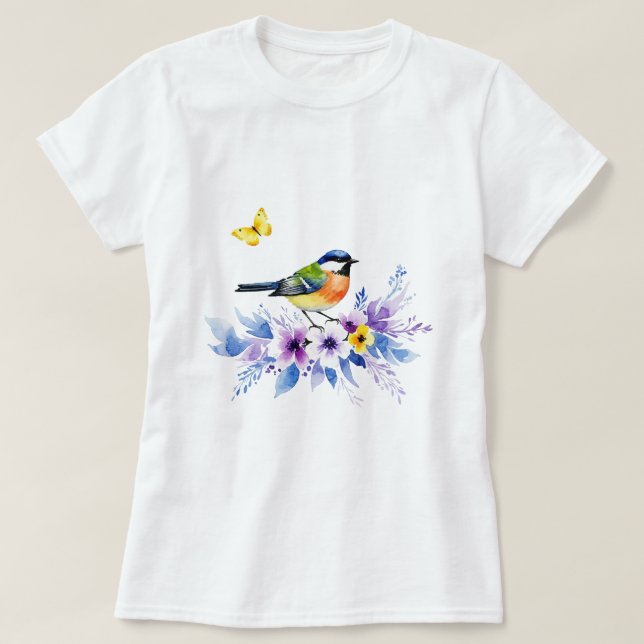 T-shirt Oiseau sur des fleurs (Design devant)