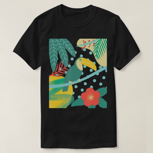 T-shirt Oiseau Toucan Tropical Mignonne Palm Feutre Nature (Design devant)