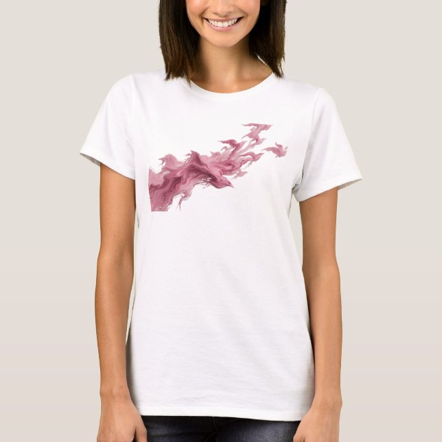 T-shirt Oiseaux Abstraits Roses Frais Impression Créative (Devant)