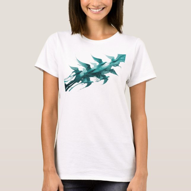 T-shirt Oiseaux Abstraits Turquoise Caprice Design Origina (Devant)
