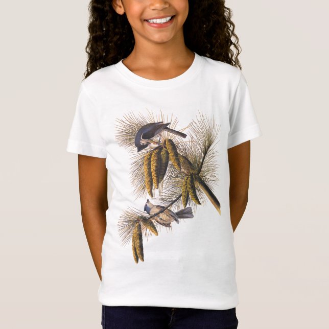 T-Shirt Oiseaux Audubon de souris à pois avec Pinecones (Devant)