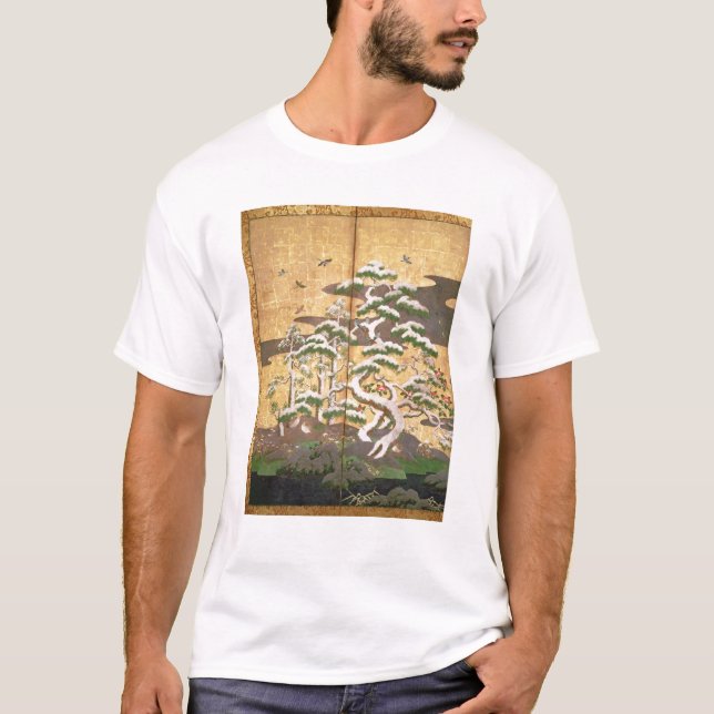 T-shirt Oiseaux avec des fleurs d'automne et d'hiver (Devant)