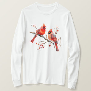 T-shirt Oiseaux cardinaux rouges sur la branche de l'Holly