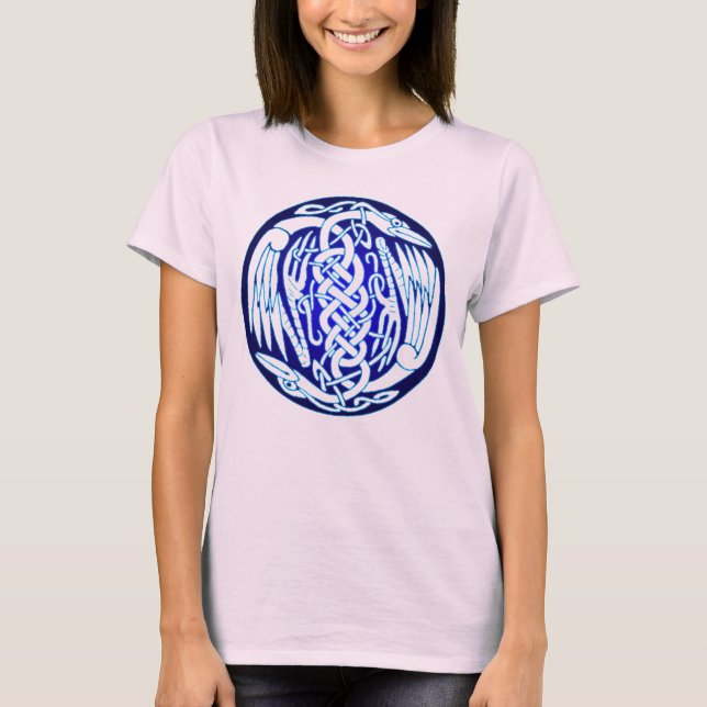 T-shirt Oiseaux celtiques de la Paix (version bleue) (Devant)