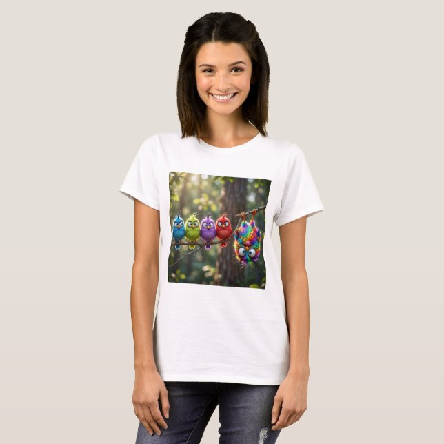 T-shirt Oiseaux colorés et duveteux (Devant entier)