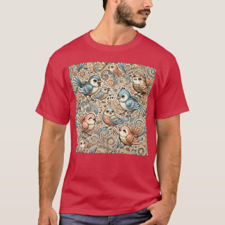 T-shirt Oiseaux colorés fleurs colorées oiseaux bleus vint